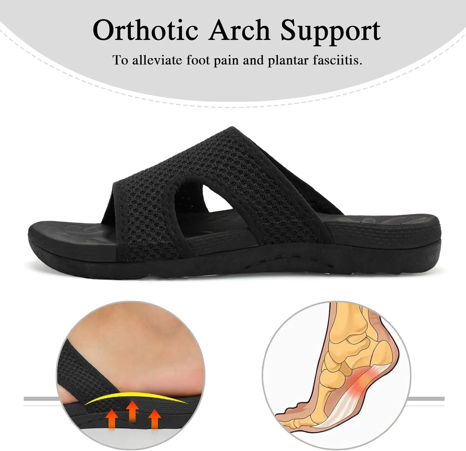 LeIsfIt Womens Slide Sandals Arch Support Slides Slip on Plantar Fasciitis Sandals Ladies Yoga Mat Thick Cushion Slipper Slides for Indoor Outdoor