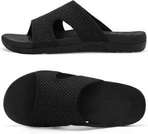 LeIsfIt Womens Slide Sandals Arch Support Slides Slip on Plantar Fasciitis Sandals Ladies Yoga Mat Thick Cushion Slipper Slides for Indoor Outdoor