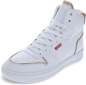 Levi's Women's Drive Hi Sneaker, White/Gold, 8