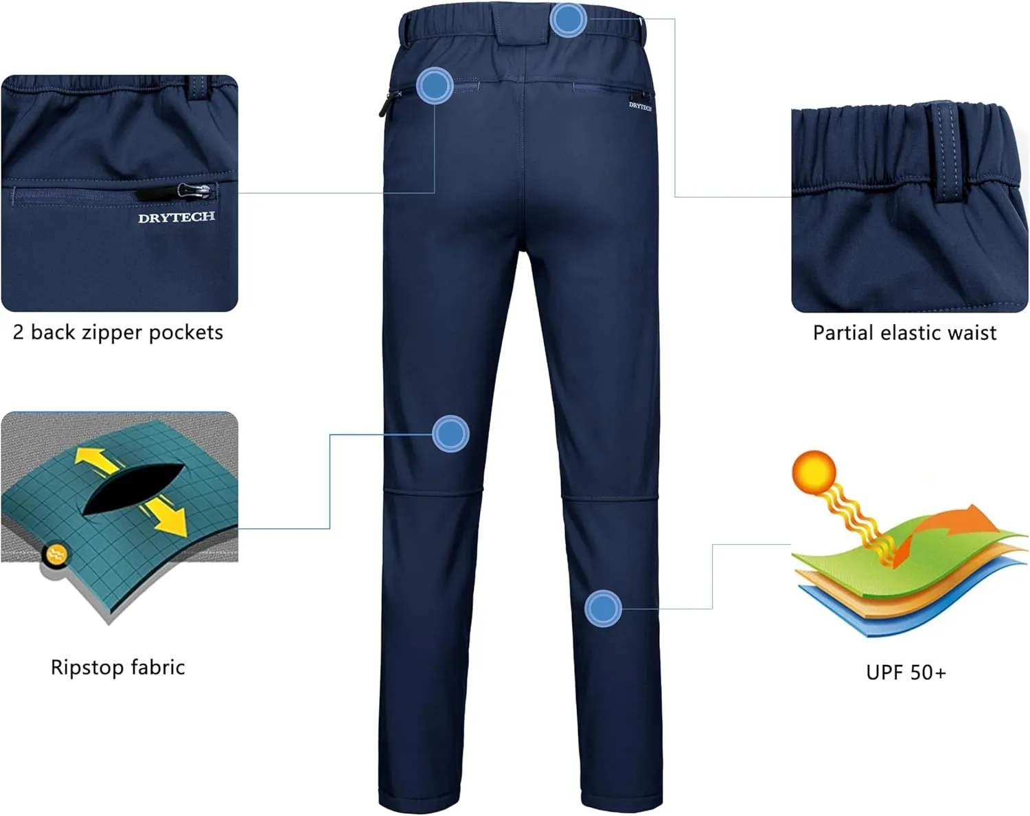 Little Donkey Andy Men's Fleece Lined Hiking Ski Snow Pants, Winter Windproof Softshell Pants, Warm and Water Repellent