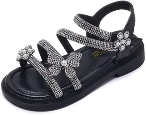 Little Girls Breathable Summer Glitter Rhinestone Open Toe Gladiator Sandals Fashion Strappy Sandals Wedding Party Shoes for Toddler Little Kid Big Kid