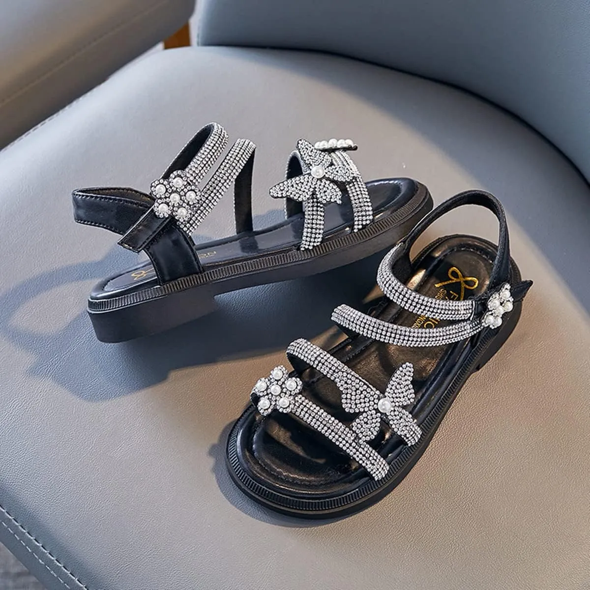 Little Girls Breathable Summer Glitter Rhinestone Open Toe Gladiator Sandals Fashion Strappy Sandals Wedding Party Shoes for Toddler Little Kid Big Kid