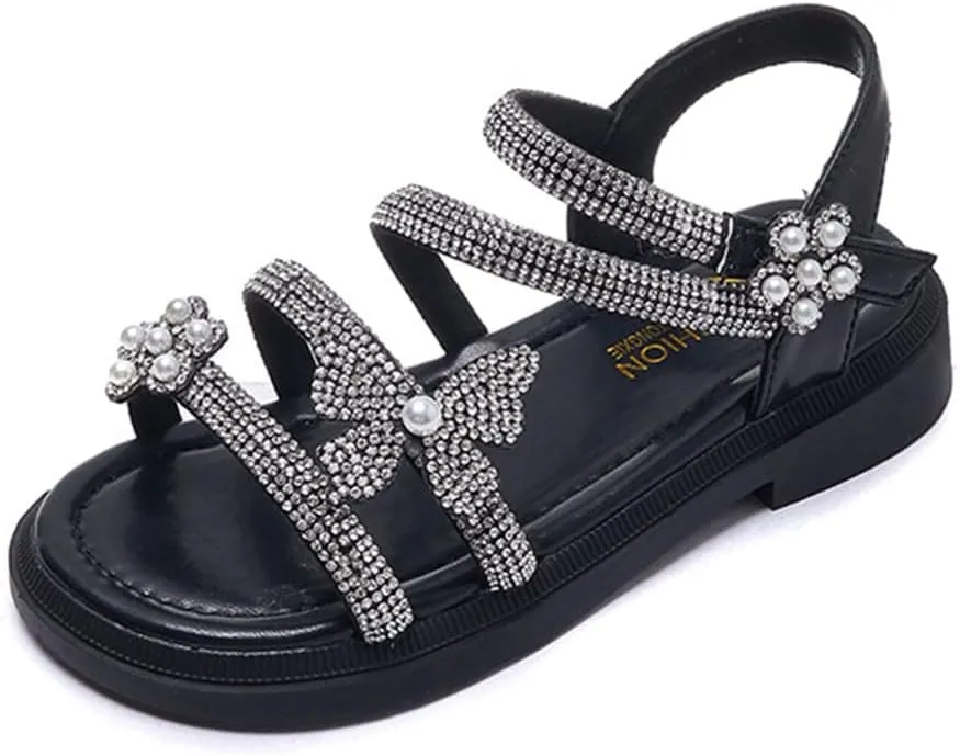 Little Girls Breathable Summer Glitter Rhinestone Open Toe Gladiator Sandals Fashion Strappy Sandals Wedding Party Shoes for Toddler Little Kid Big Kid