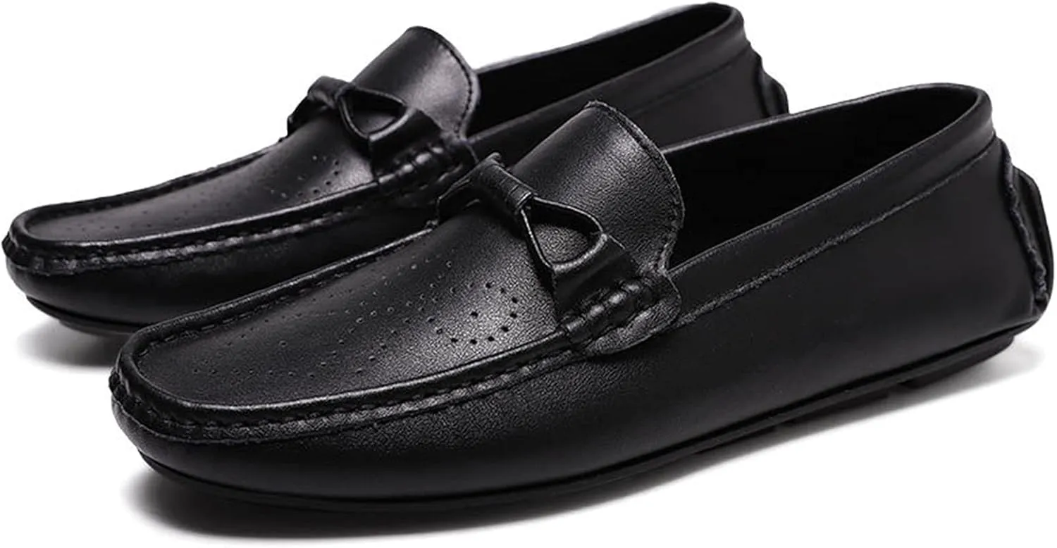Loafer Shoes for Men Rope Tie Brogue Round Toe Genuine Leather Breathable Resistant Soft Flat Heel Driving Slip On for Any Attire