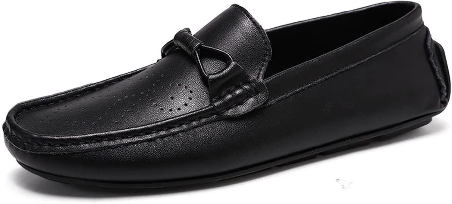 Loafer Shoes for Men Rope Tie Brogue Round Toe Genuine Leather Breathable Resistant Soft Flat Heel Driving Slip On for Any Attire