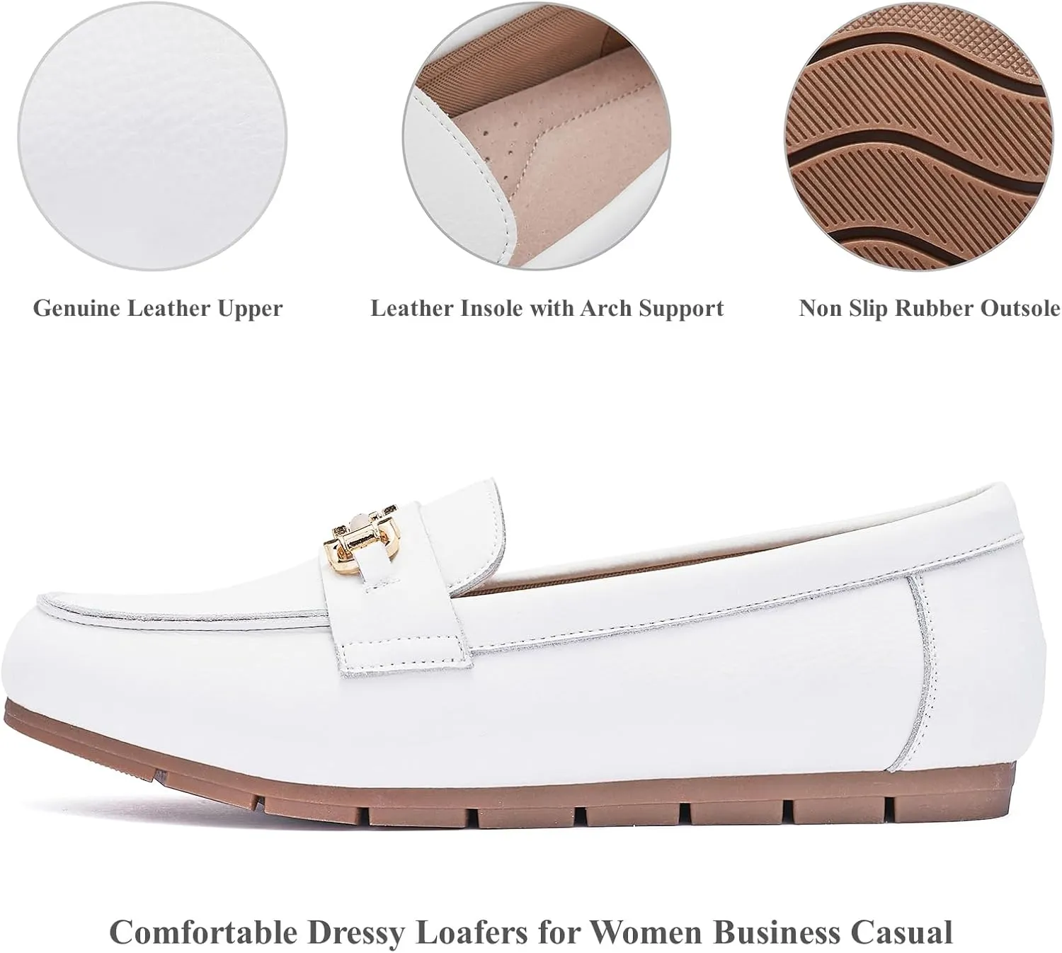 Loafers for Women Business Casual Work Shoes Comfortable & Lightweight Leather Womens Dress Penny Loafers Flats Slip On Shoes