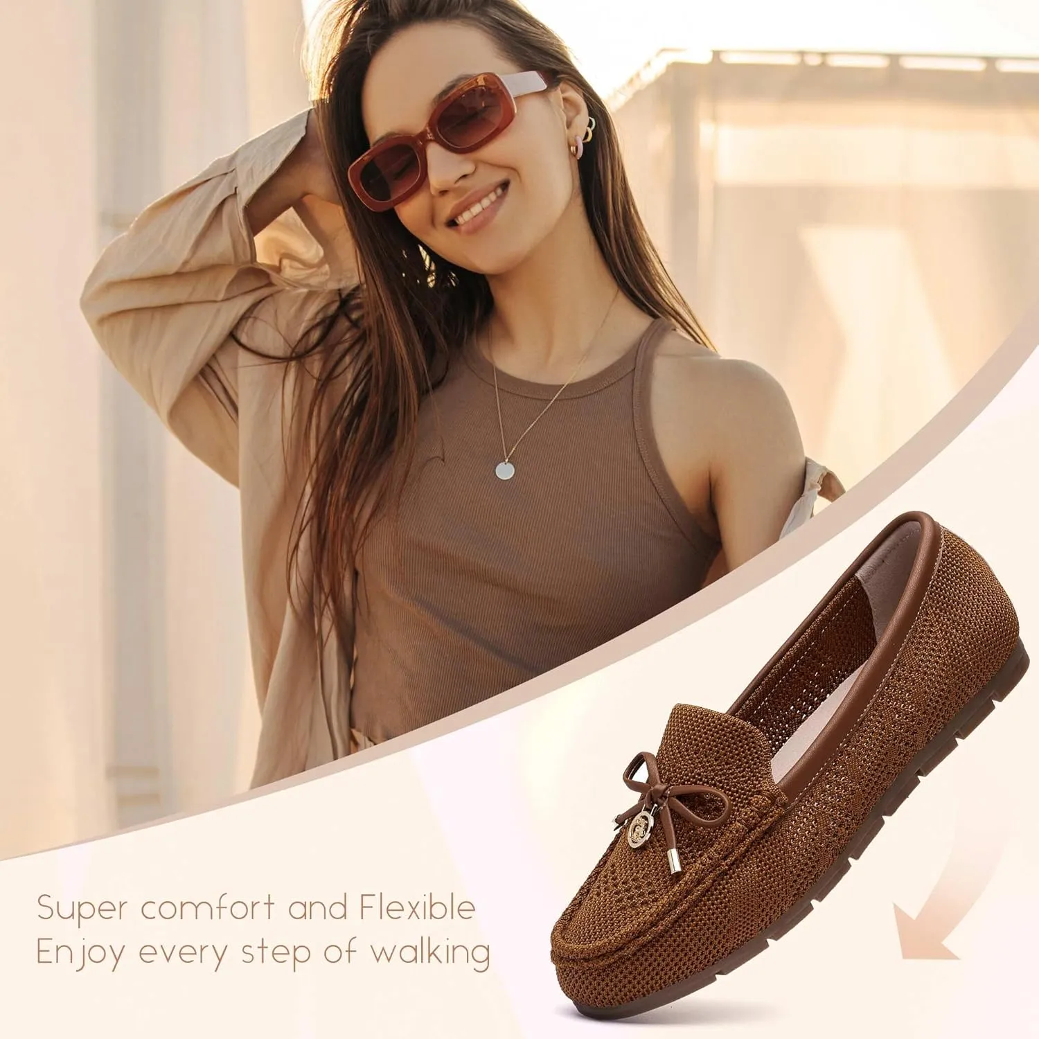 Loafers for Women Comfortable Knit Slip-On Shoes-Breathable Lightweight Driving Walking Mesh Flats for Work Office Comfort