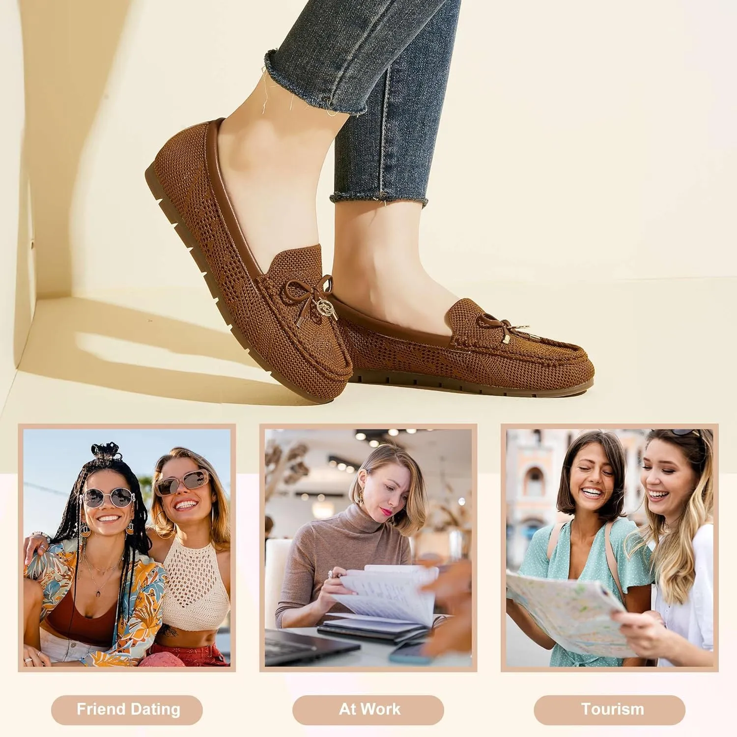Loafers for Women Comfortable Knit Slip-On Shoes-Breathable Lightweight Driving Walking Mesh Flats for Work Office Comfort