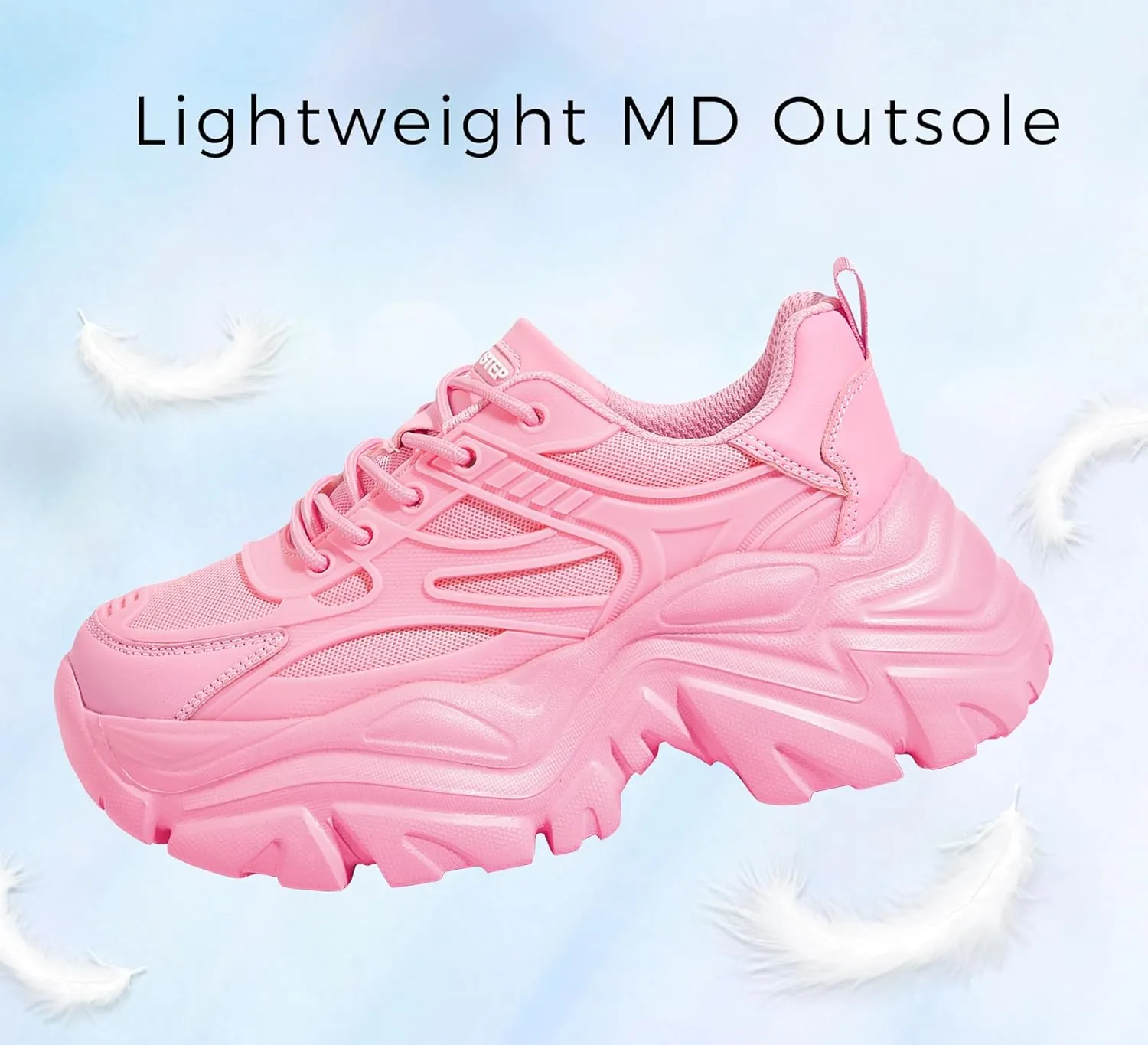 LUCKY STEP Chunky Sneakers for Women Platform Tennis Fashion White Dad Shoes Mesh Breathable Casual Wedge Lace Up Walking Sneakers