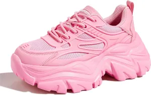 LUCKY STEP Chunky Sneakers for Women Platform Tennis Fashion White Dad Shoes Mesh Breathable Casual Wedge Lace Up Walking Sneakers