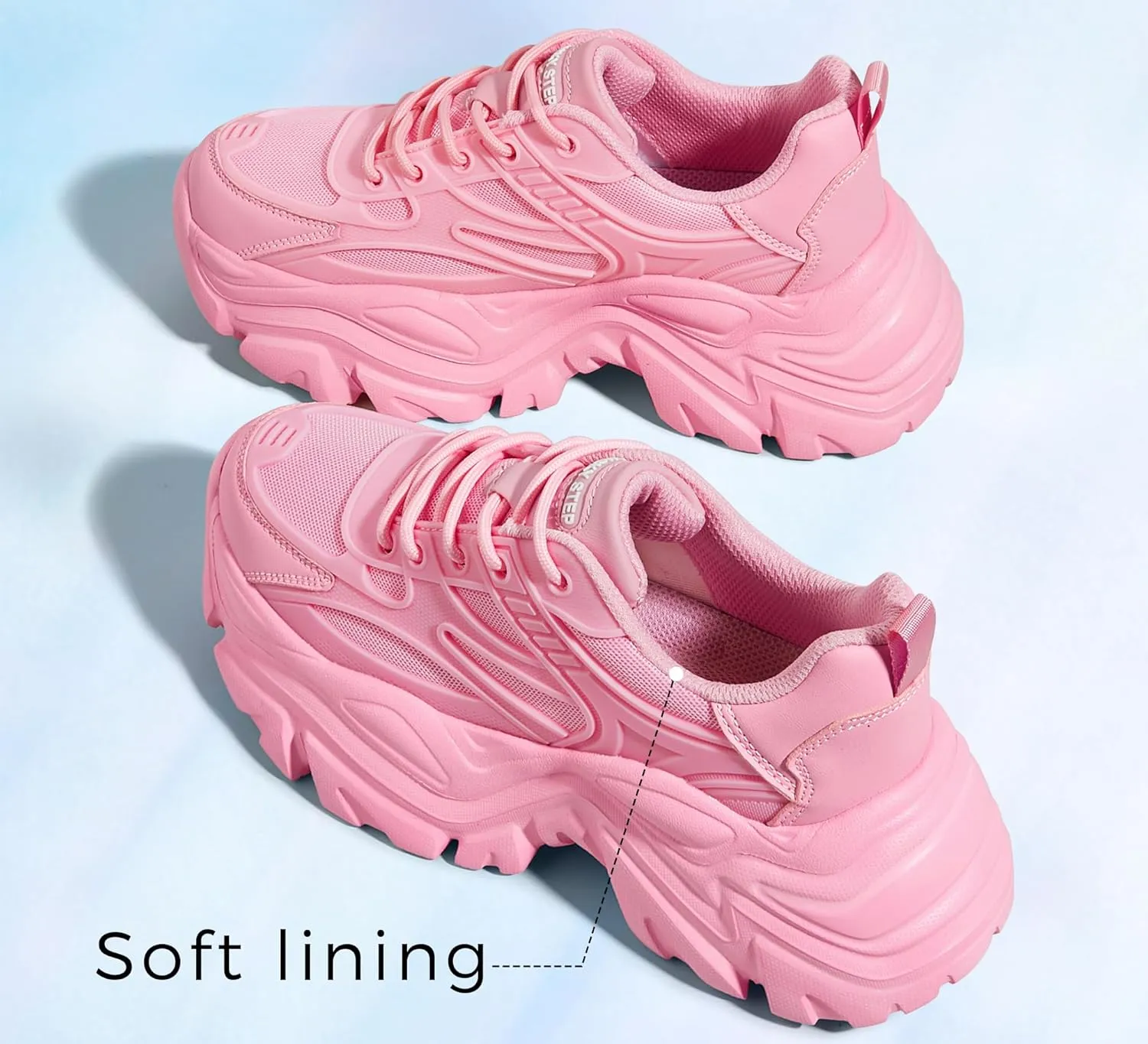 LUCKY STEP Chunky Sneakers for Women Platform Tennis Fashion White Dad Shoes Mesh Breathable Casual Wedge Lace Up Walking Sneakers
