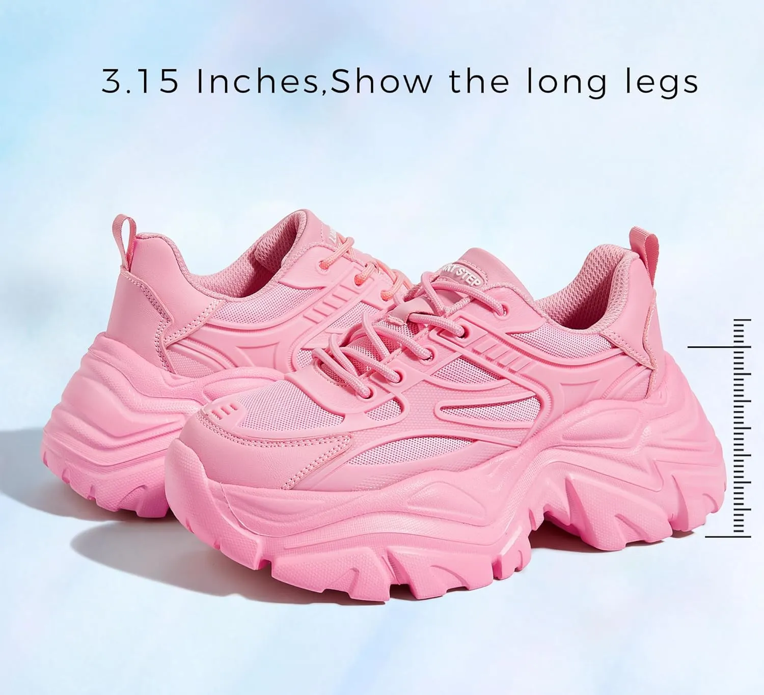 LUCKY STEP Chunky Sneakers for Women Platform Tennis Fashion White Dad Shoes Mesh Breathable Casual Wedge Lace Up Walking Sneakers