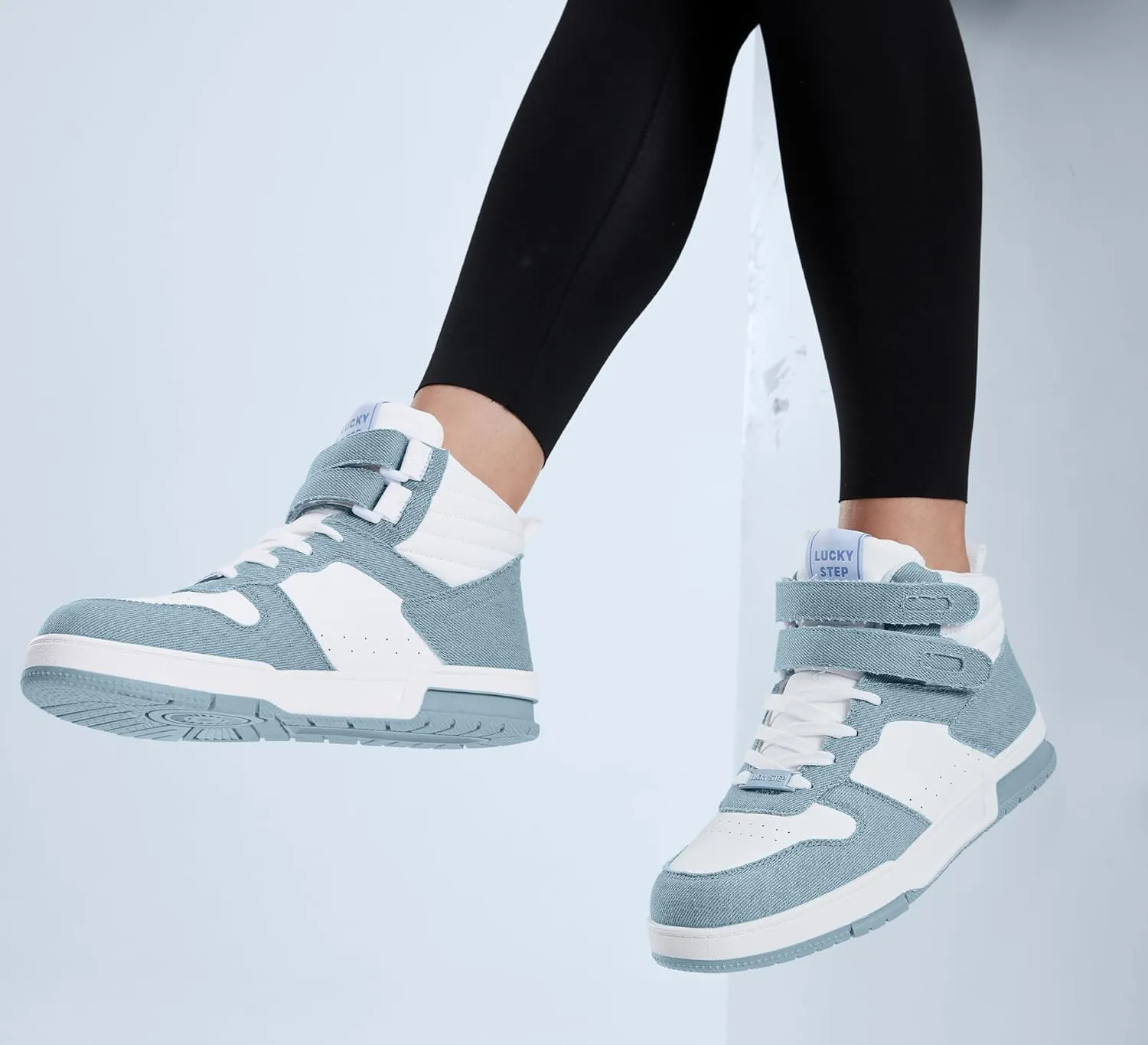 LUCKY STEP Women's High Top Fashion Sneakers Basketball Ankle Boots Walking Tennis Shoes Platform Hook and Loop Casual Faux Leather Sneaker