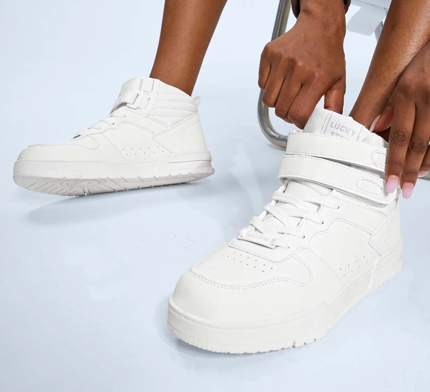 LUCKY STEP Women's High Top Fashion Sneakers Basketball Ankle Boots Walking Tennis Shoes Platform Hook and Loop Casual Faux Leather Sneaker