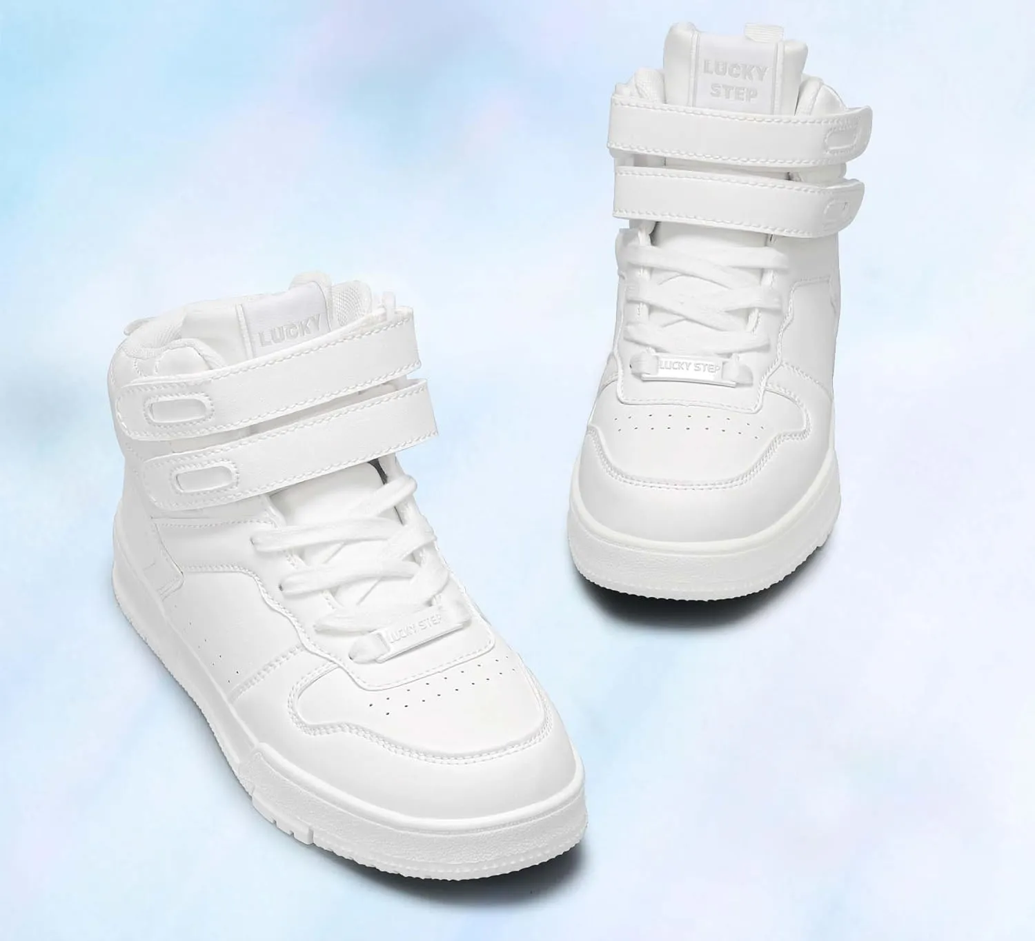 LUCKY STEP Women's High Top Fashion Sneakers Basketball Ankle Boots Walking Tennis Shoes Platform Hook and Loop Casual Faux Leather Sneaker