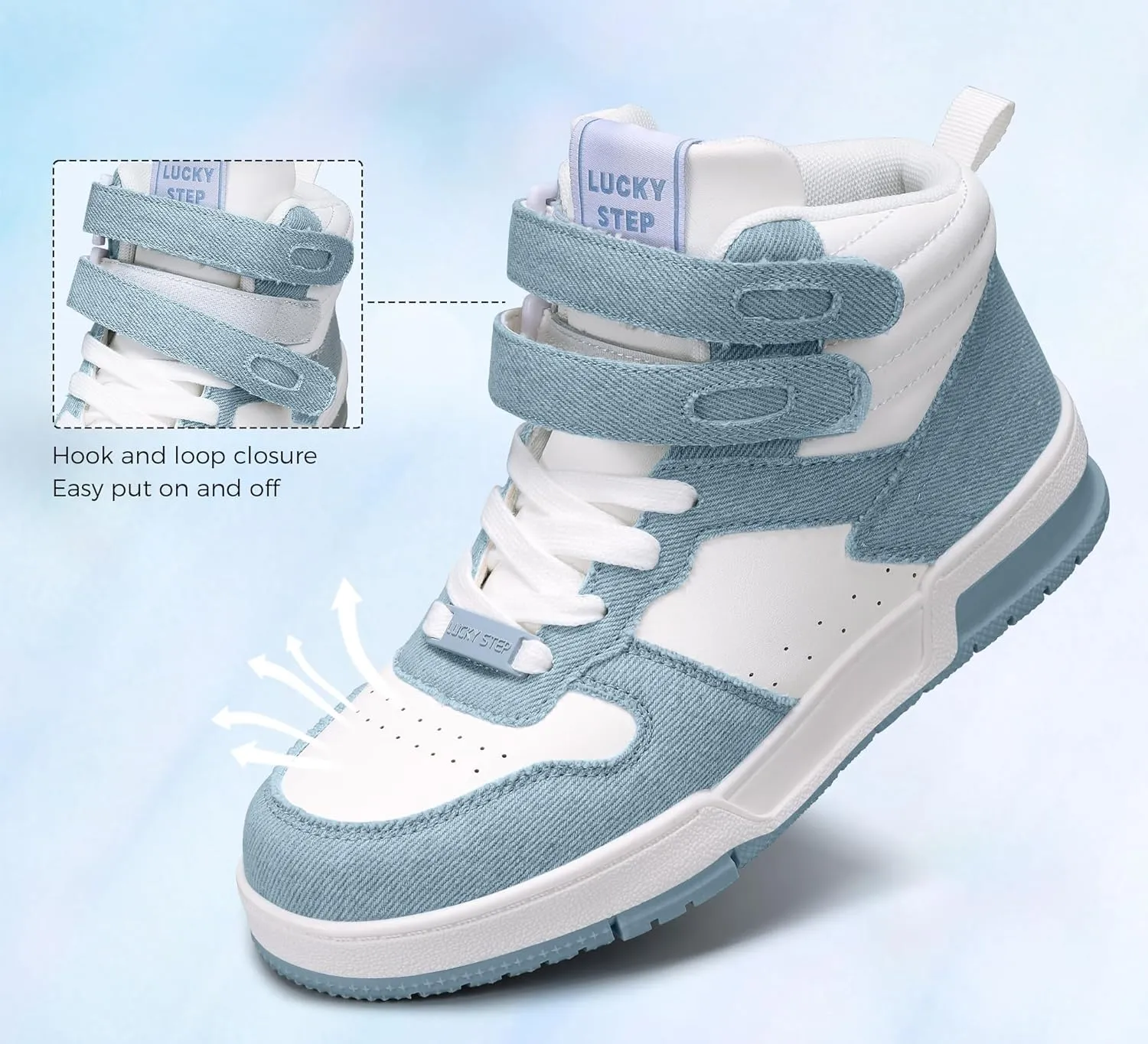 LUCKY STEP Women's High Top Fashion Sneakers Basketball Ankle Boots Walking Tennis Shoes Platform Hook and Loop Casual Faux Leather Sneaker