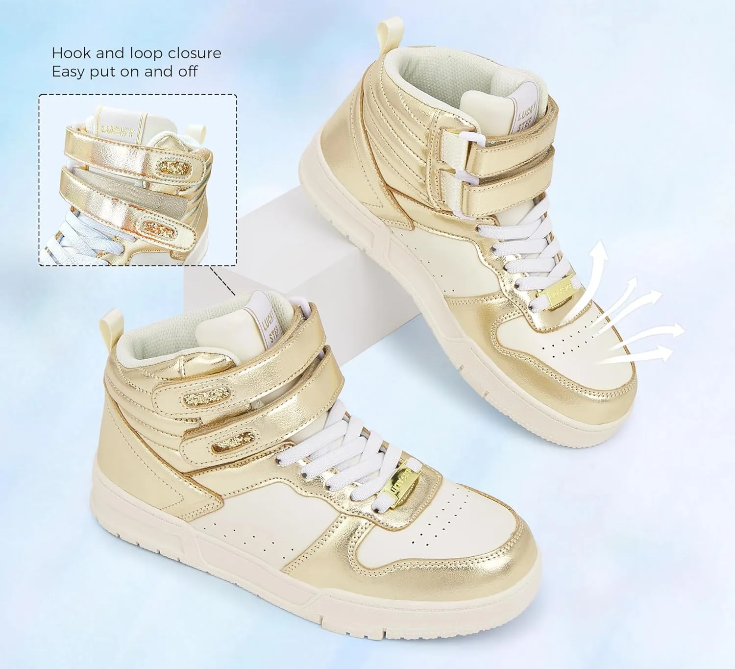 LUCKY STEP Women's High Top Fashion Sneakers Basketball Ankle Boots Walking Tennis Shoes Platform Hook and Loop Casual Faux Leather Sneaker