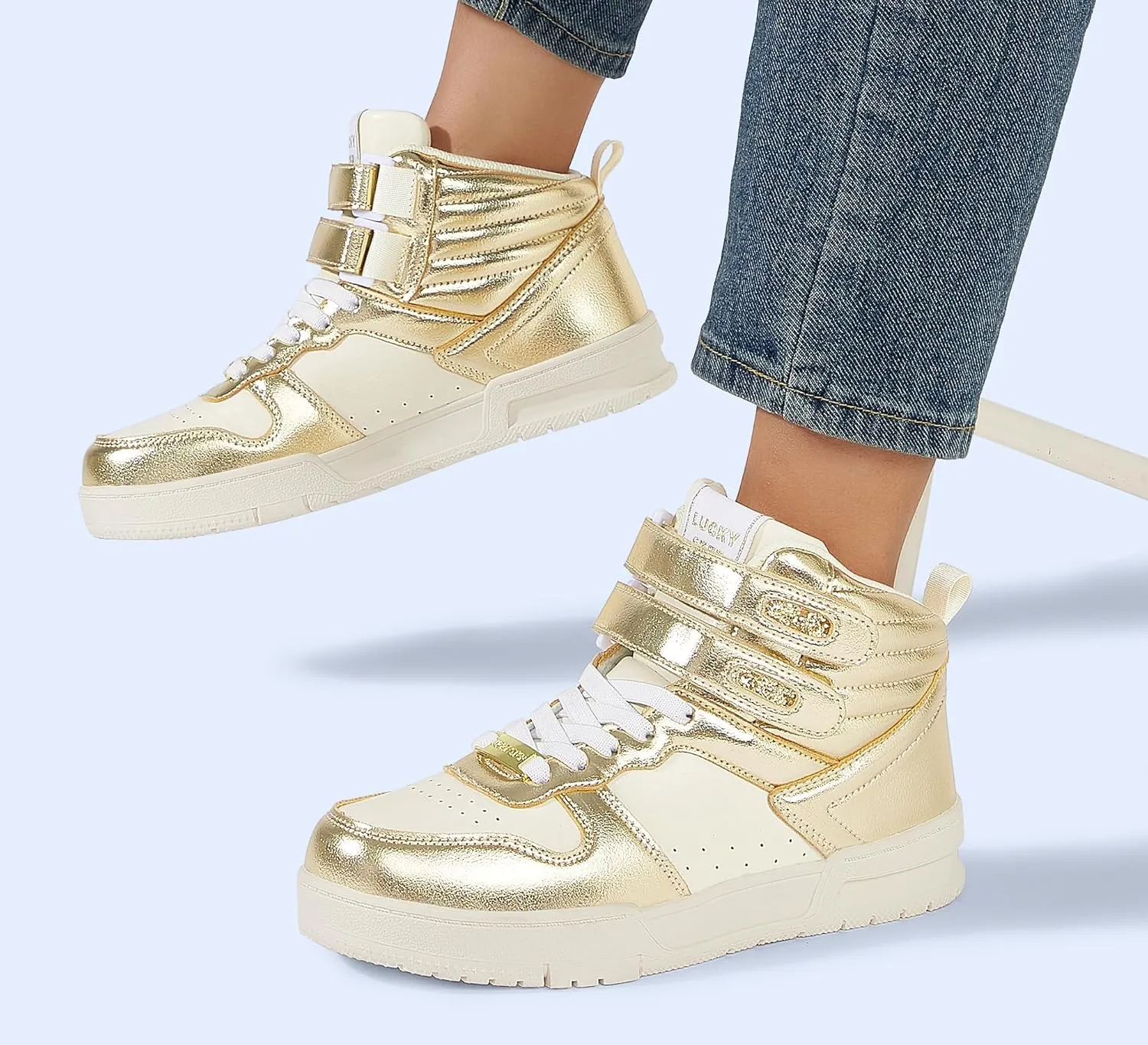 LUCKY STEP Women's High Top Fashion Sneakers Basketball Ankle Boots Walking Tennis Shoes Platform Hook and Loop Casual Faux Leather Sneaker