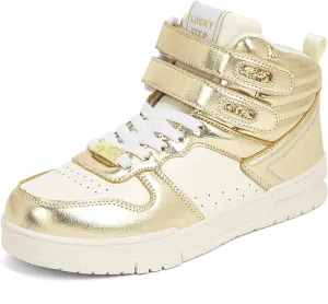 LUCKY STEP Women's High Top Fashion Sneakers Basketball Ankle Boots Walking Tennis Shoes Platform Hook and Loop Casual Faux Leather Sneaker
