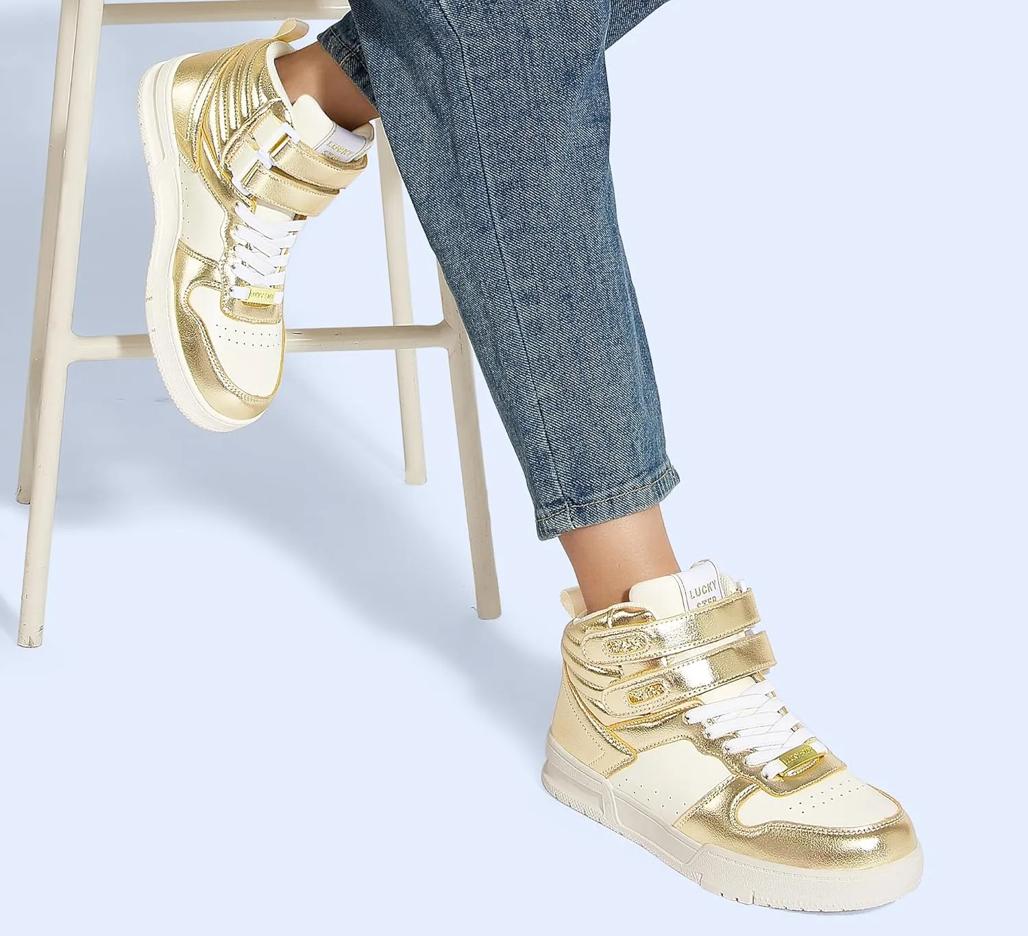 LUCKY STEP Women's High Top Fashion Sneakers Basketball Ankle Boots Walking Tennis Shoes Platform Hook and Loop Casual Faux Leather Sneaker