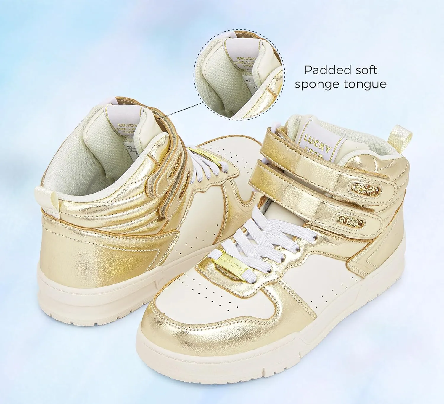 LUCKY STEP Women's High Top Fashion Sneakers Basketball Ankle Boots Walking Tennis Shoes Platform Hook and Loop Casual Faux Leather Sneaker