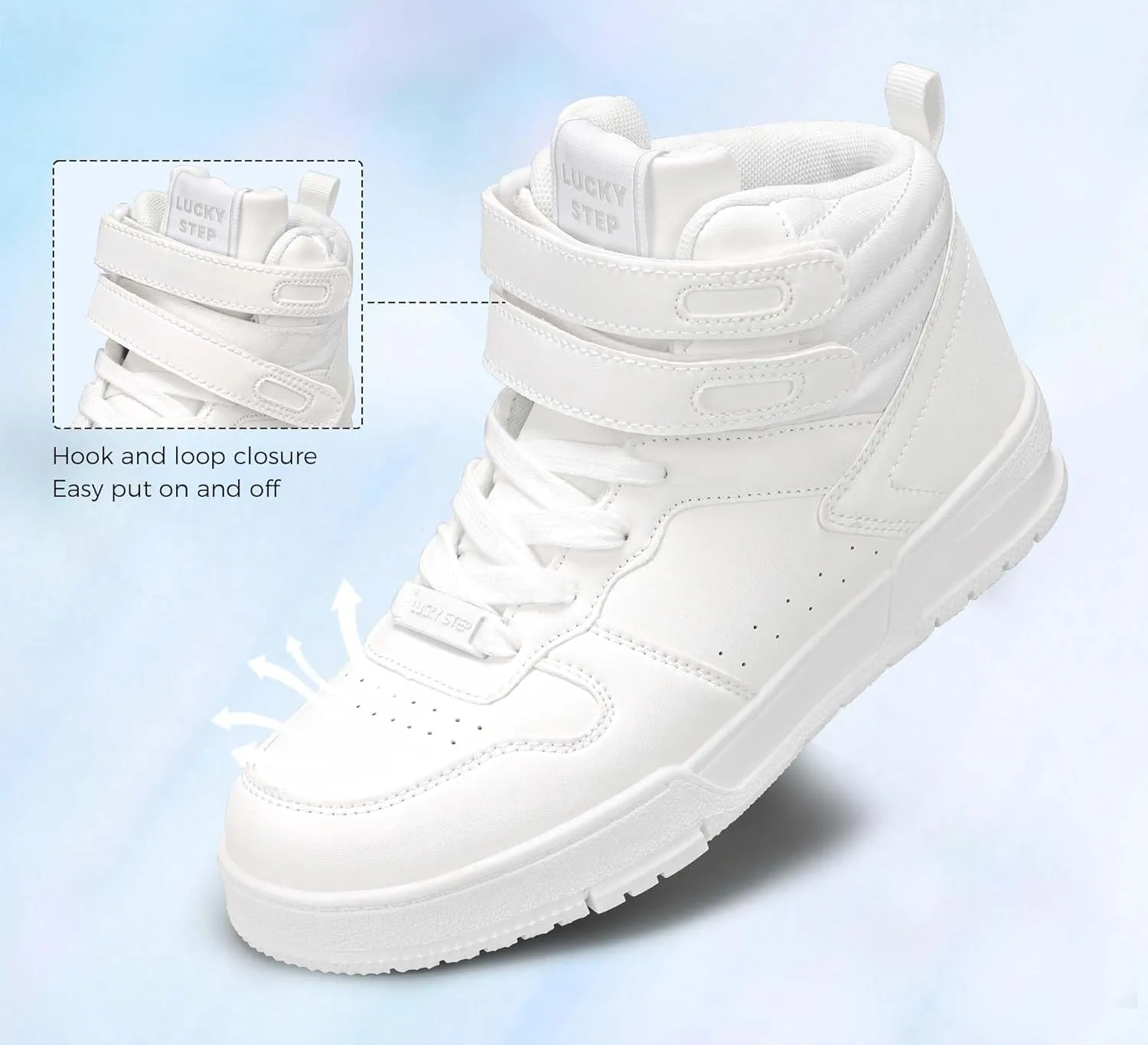 LUCKY STEP Women's High Top Fashion Sneakers Basketball Ankle Boots Walking Tennis Shoes Platform Hook and Loop Casual Faux Leather Sneaker