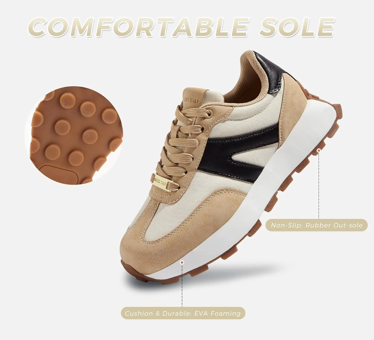 LUCKY STEP Women's Platform Fashion Sneakers Retro Classic Trainers Casual Lace-up Stylish Tennis Running Walking Shoes