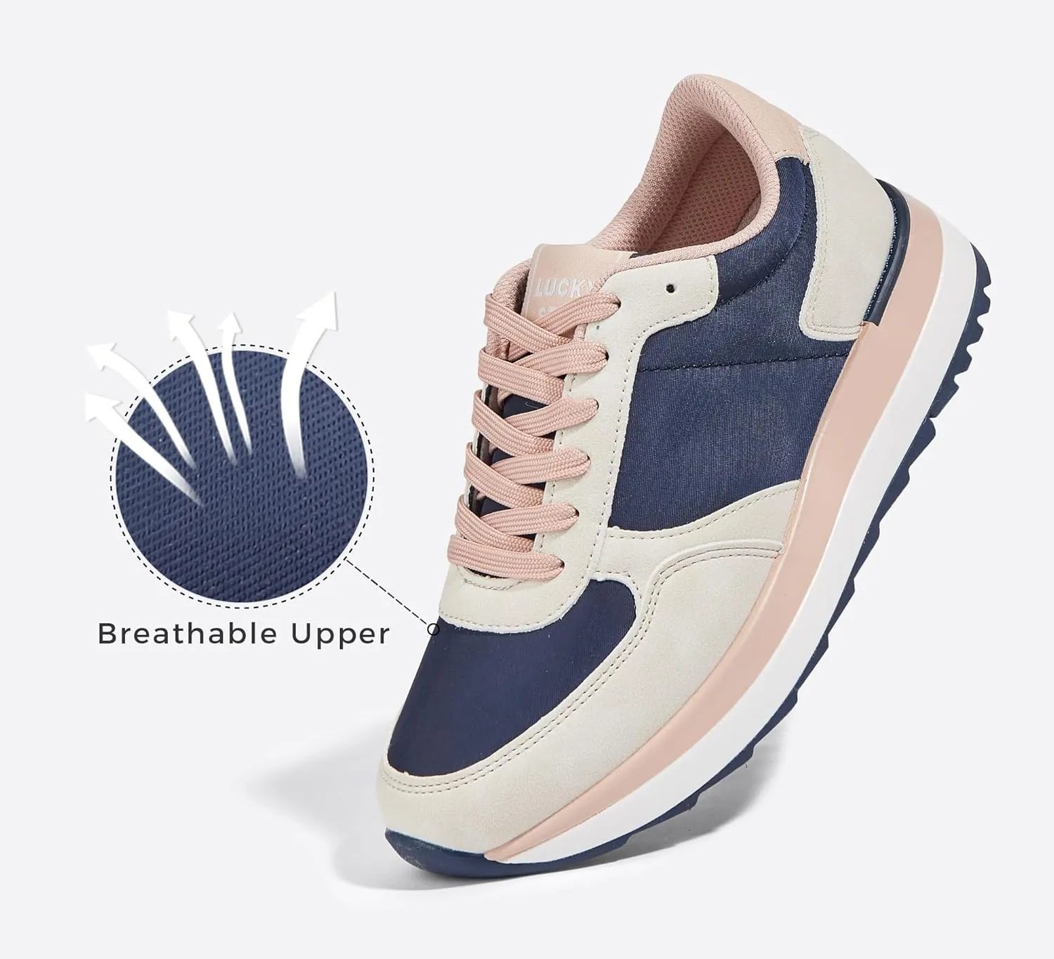 LUCKY STEP Women's Platform Fashion Sneakers Retro Neutral Classic Trainers Colorblock Casual Lace-up Stylish Tennis Chunky Walking Shoes