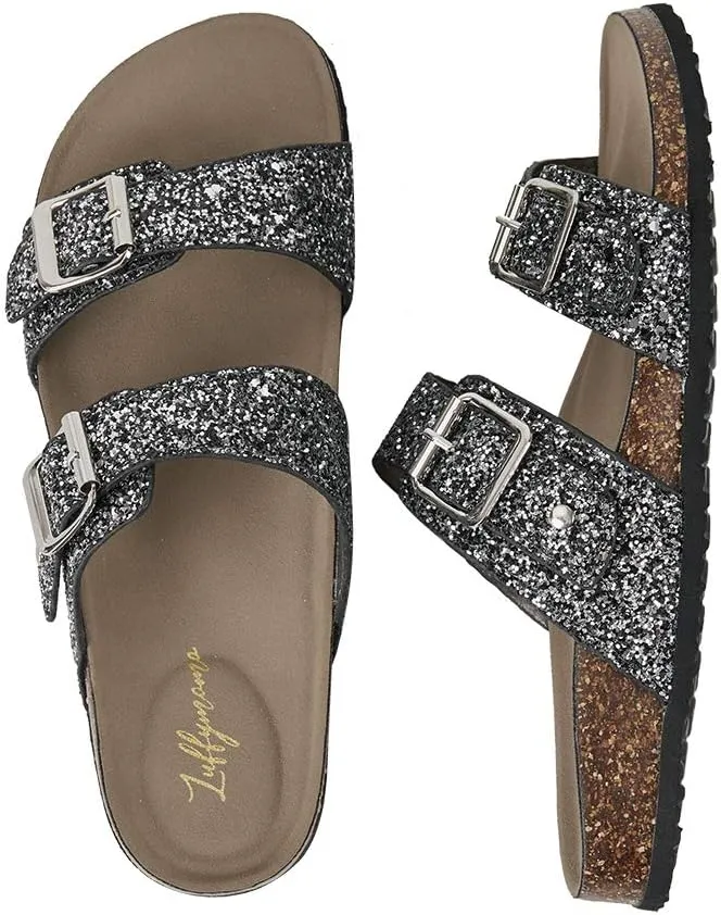 Luffymomo Womens Slide Sole Sandals Cork Footbed Adjustable Stap Buckle Sandals