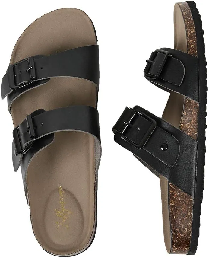 Luffymomo Womens Slide Sole Sandals Cork Footbed Adjustable Stap Buckle Sandals