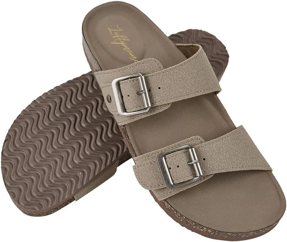Luffymomo Womens Slide Sole Sandals Cork Footbed Adjustable Stap Buckle Sandals