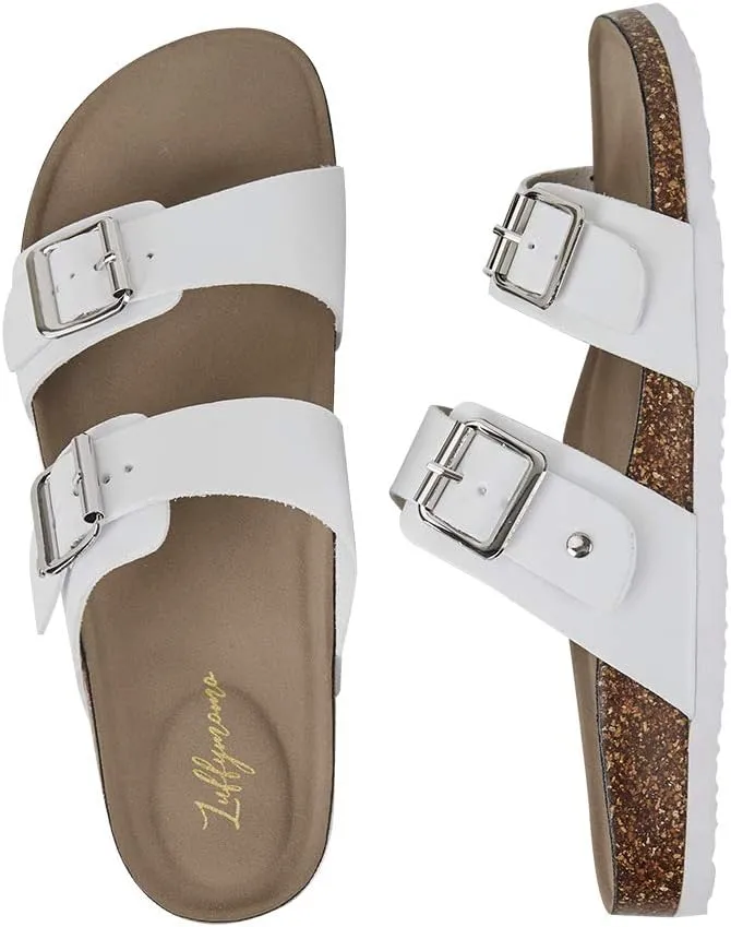 Luffymomo Womens Slide Sole Sandals Cork Footbed Adjustable Stap Buckle Sandals