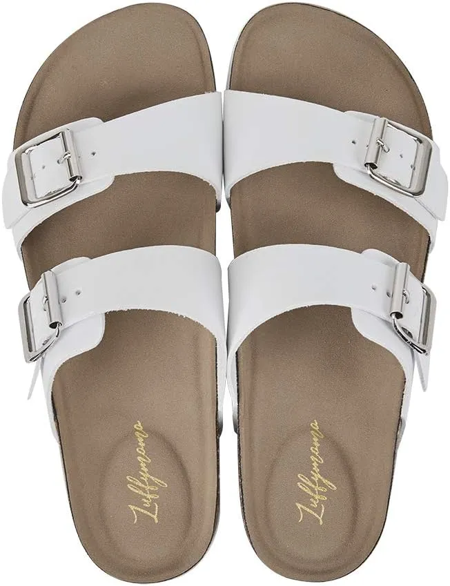Luffymomo Womens Slide Sole Sandals Cork Footbed Adjustable Stap Buckle Sandals
