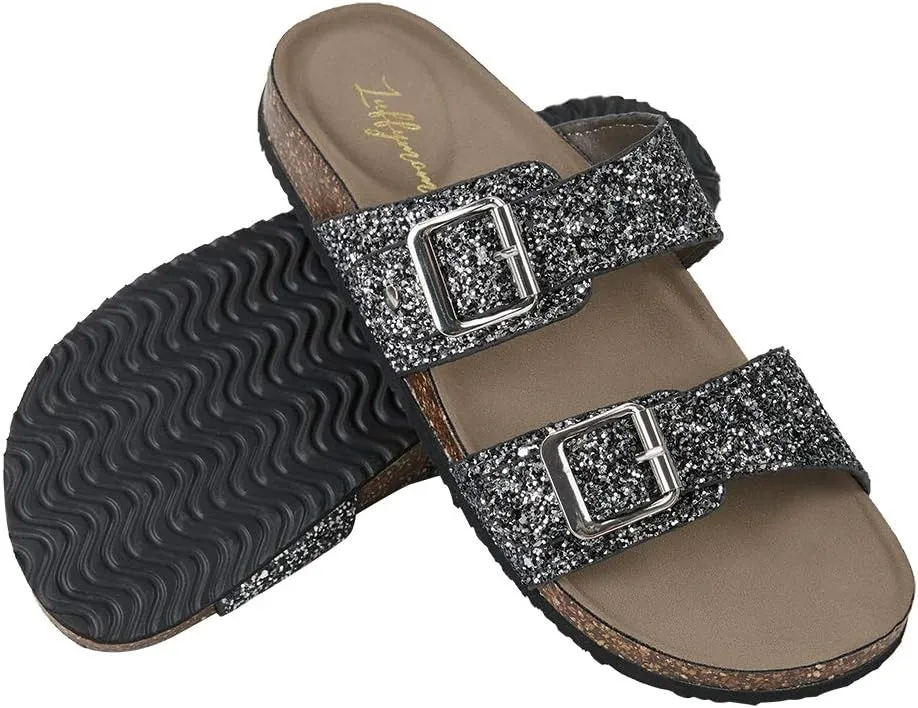 Luffymomo Womens Slide Sole Sandals Cork Footbed Adjustable Stap Buckle Sandals