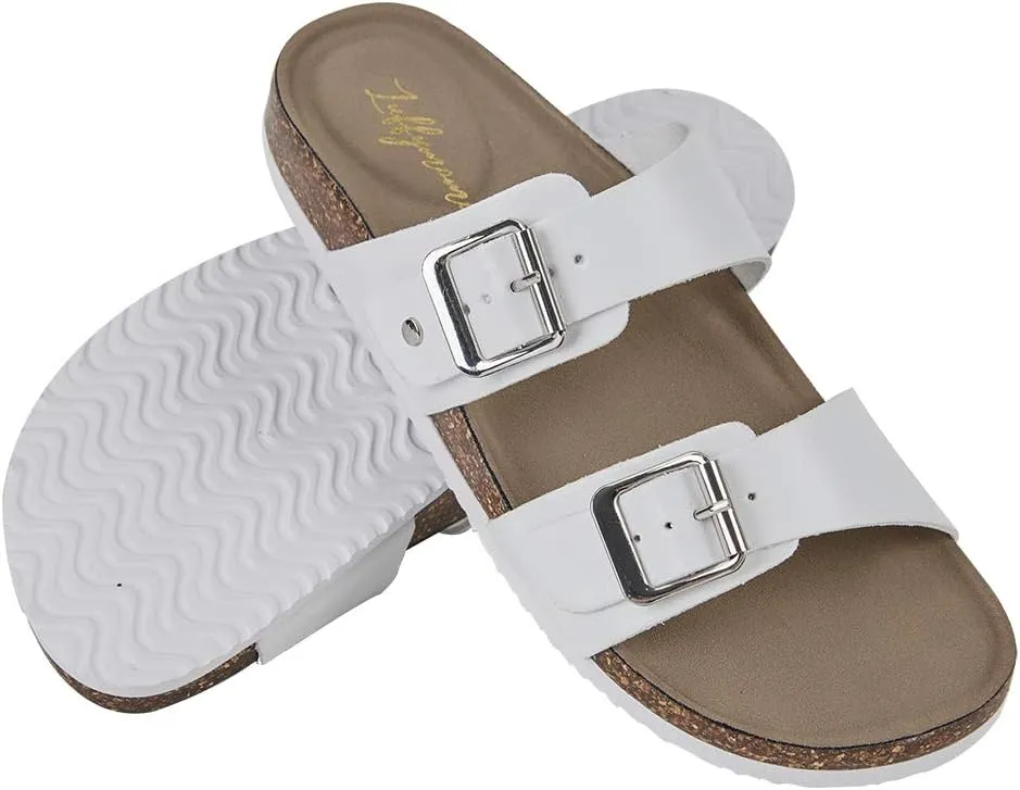 Luffymomo Womens Slide Sole Sandals Cork Footbed Adjustable Stap Buckle Sandals