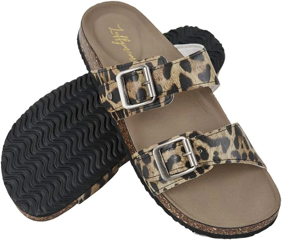 Luffymomo Womens Slide Sole Sandals Cork Footbed Adjustable Stap Buckle Sandals