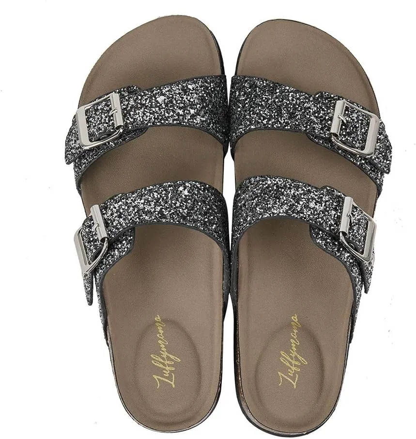 Luffymomo Womens Slide Sole Sandals Cork Footbed Adjustable Stap Buckle Sandals