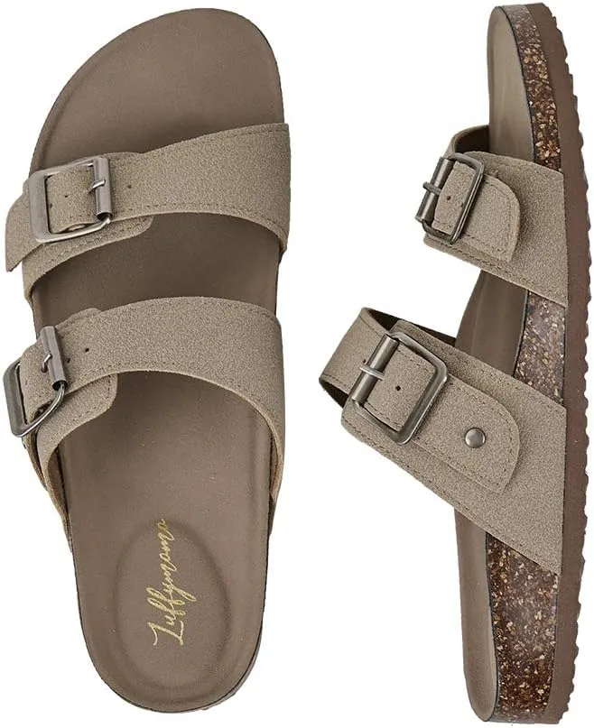 Luffymomo Womens Slide Sole Sandals Cork Footbed Adjustable Stap Buckle Sandals