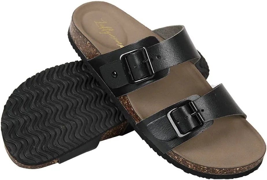 Luffymomo Womens Slide Sole Sandals Cork Footbed Adjustable Stap Buckle Sandals