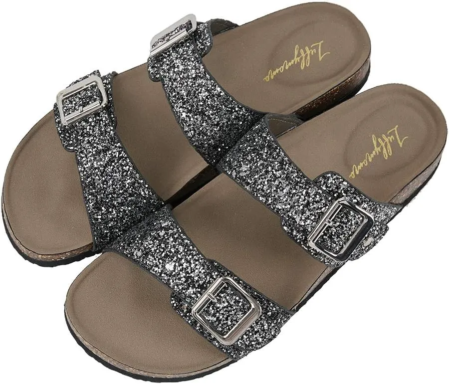 Luffymomo Womens Slide Sole Sandals Cork Footbed Adjustable Stap Buckle Sandals