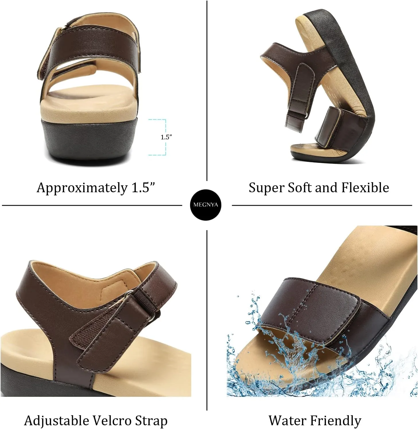 MEGNYA Comfortable Arch Support Walking Sandals for Women, Plantar Fasciitis Slides with Soft Straps, Orthotic Sandals with Non-Slip Lightweight Sole