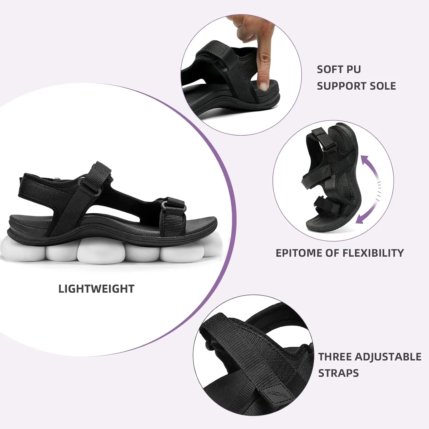 MEGNYA Comfortable Hiking Sandals for Womens, Classic Sport Walking Sandals with Adjustable Straps, Casual Summer Athletic Sandals for Trekking, Camping, Trip
