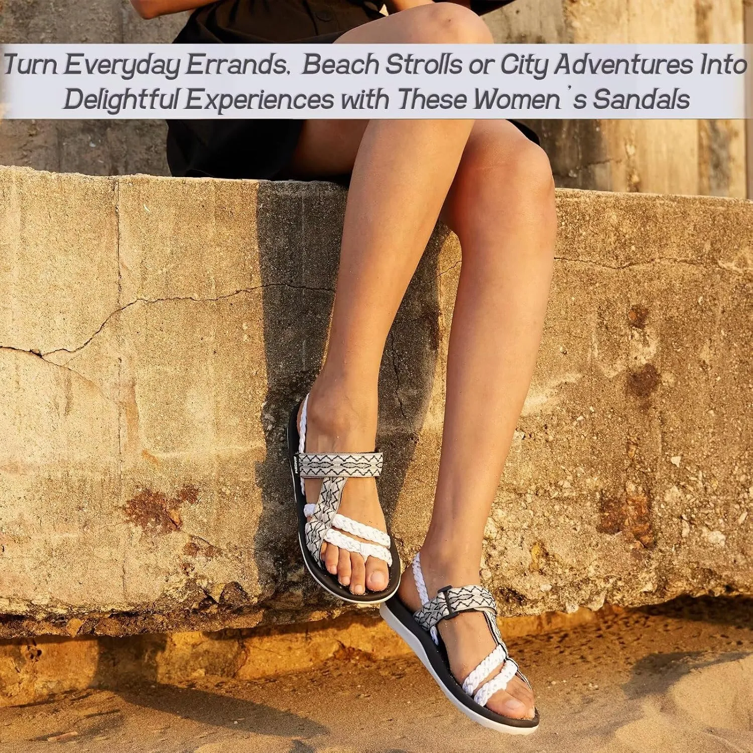 MEGNYA Hiking Sandals for Womens, Comfortable Walking Flip Flop Sandals with Arch Support, Athletic Sandals with Hook and Loop Straps for Beach Vacation Adventure