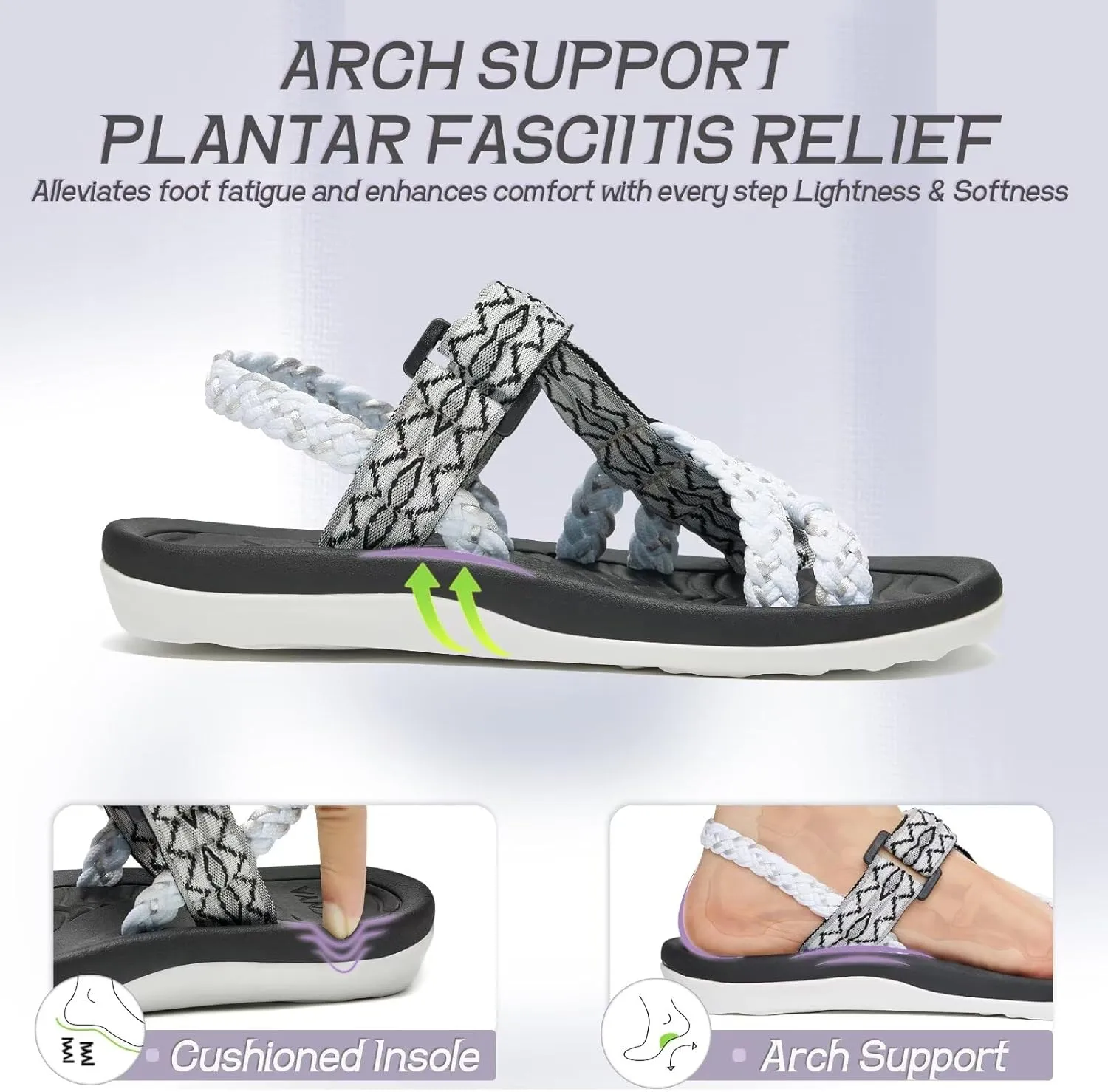 MEGNYA Hiking Sandals for Womens, Comfortable Walking Flip Flop Sandals with Arch Support, Athletic Sandals with Hook and Loop Straps for Beach Vacation Adventure