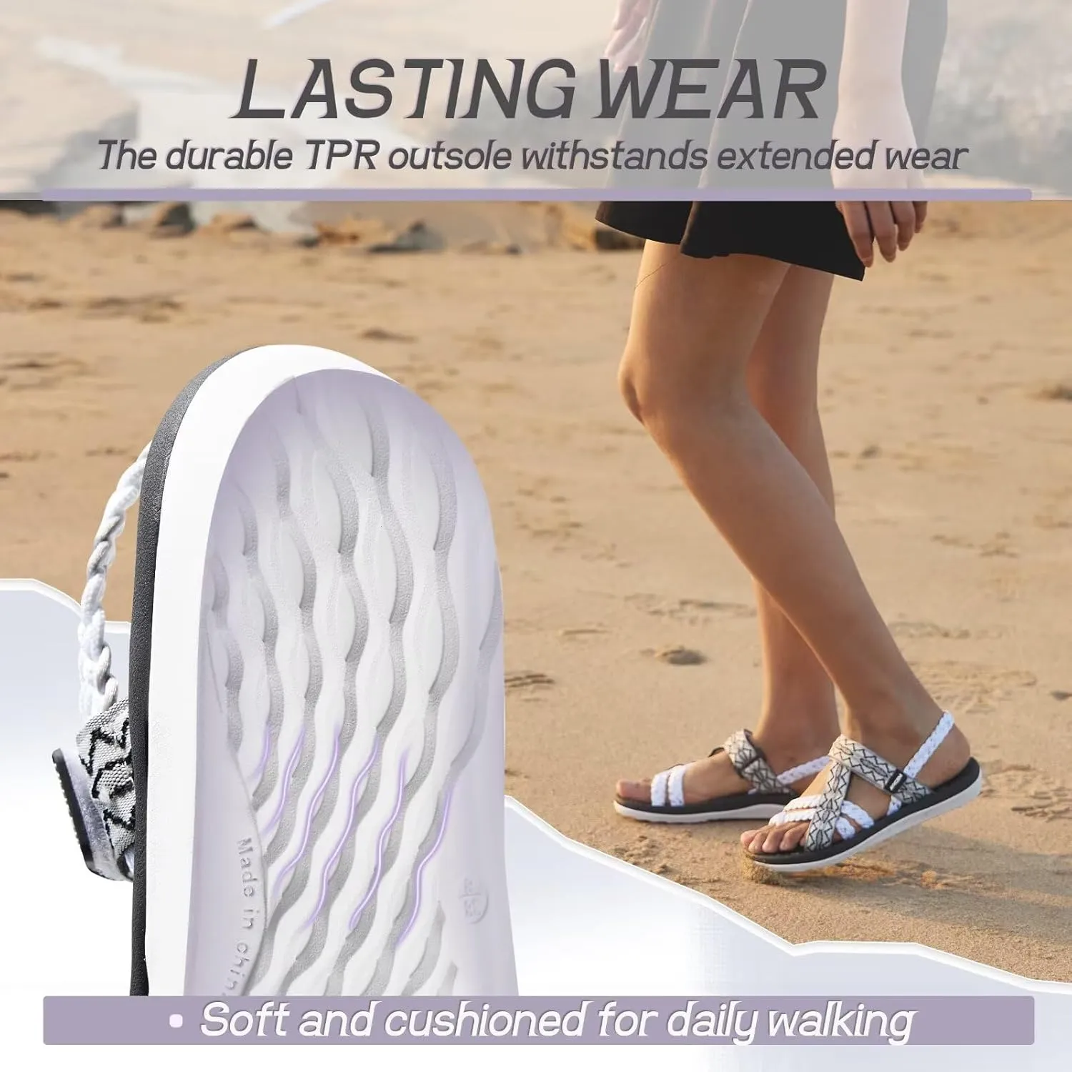 MEGNYA Hiking Sandals for Womens, Comfortable Walking Flip Flop Sandals with Arch Support, Athletic Sandals with Hook and Loop Straps for Beach Vacation Adventure