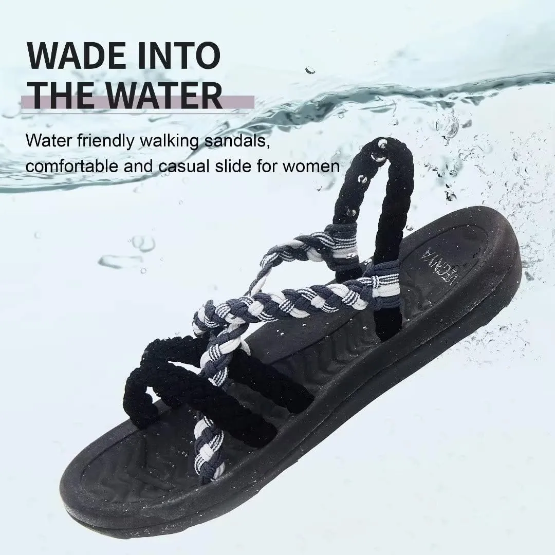 MEGNYA Women's Comfortable Walking Sandals with Arch Support, Athletic Hiking Sandals with Handmade Straps, Outdoor Soft Water Sandals for Beach Poolside Travel Camping