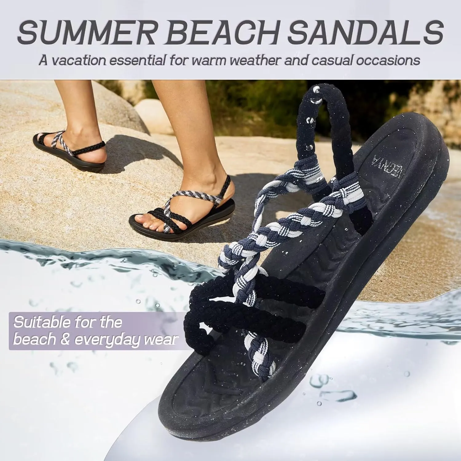 MEGNYA Women's Comfortable Walking Sandals with Arch Support, Athletic Hiking Sandals with Handmade Straps, Outdoor Soft Water Sandals for Beach Poolside Travel Camping