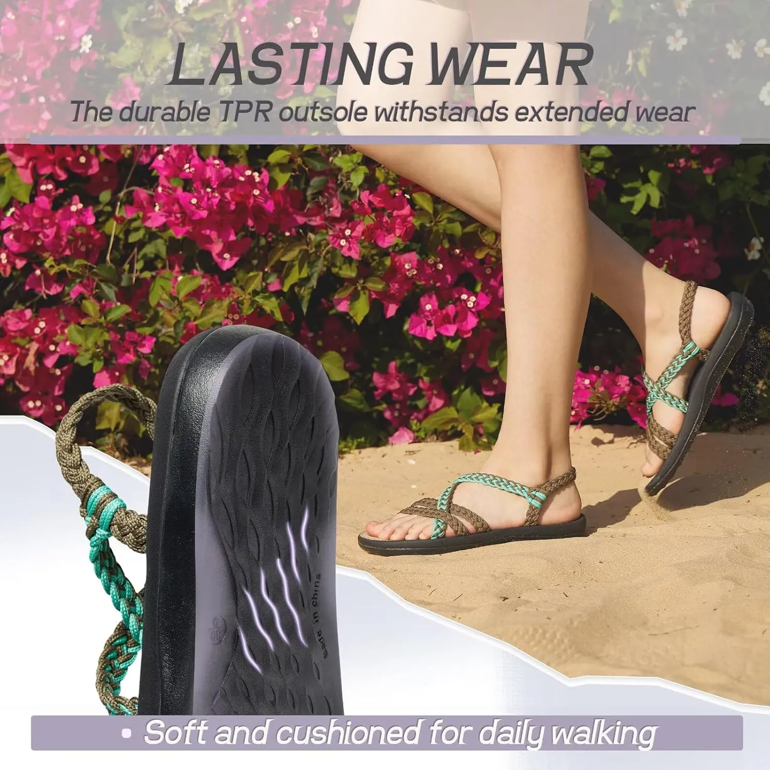 MEGNYA Women's Comfortable Walking Sandals with Arch Support, Athletic Hiking Sandals with Handmade Straps, Outdoor Soft Water Sandals for Beach Poolside Travel Camping