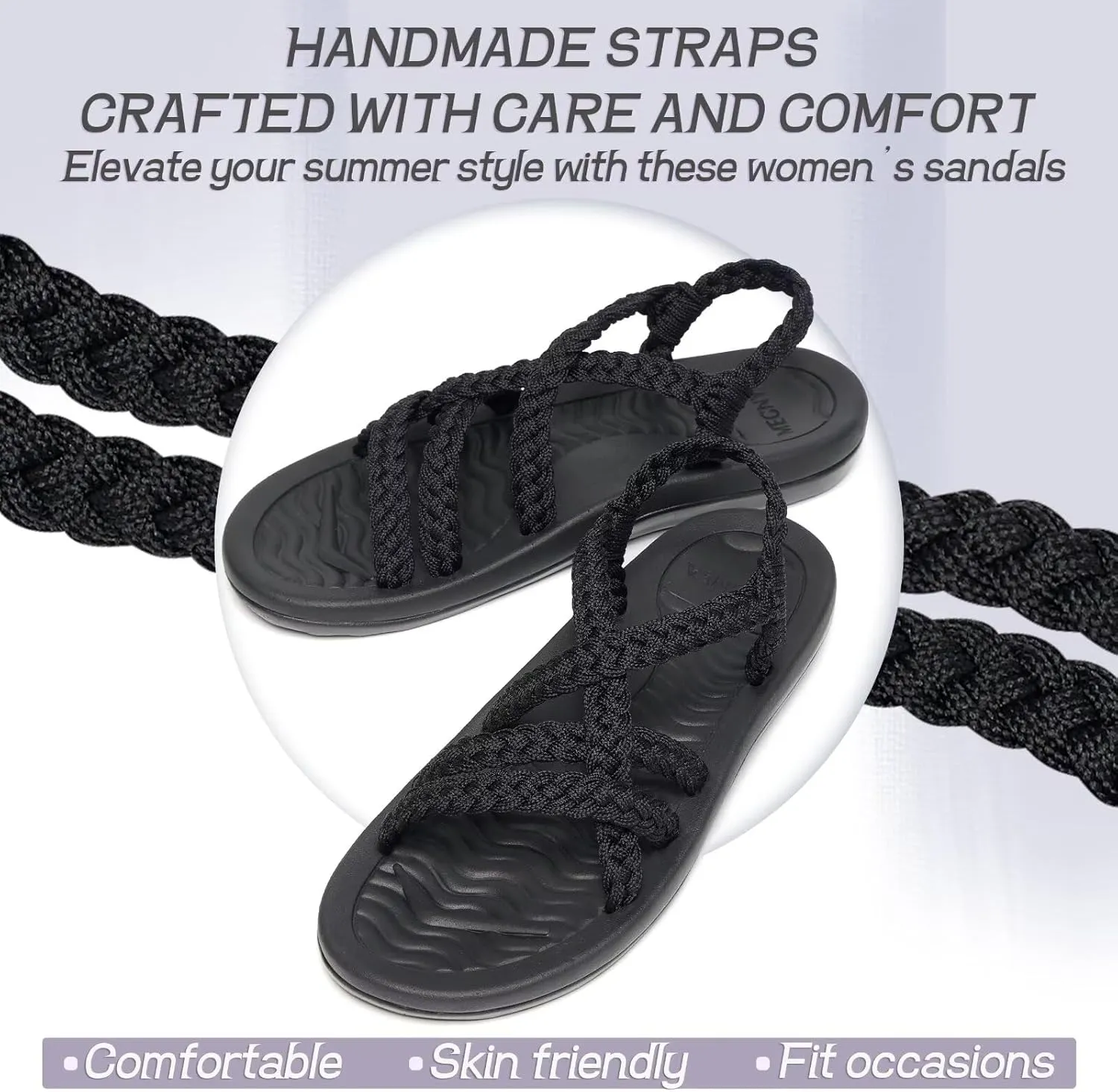 MEGNYA Women's Comfortable Walking Sandals with Arch Support, Athletic Hiking Sandals with Handmade Straps, Outdoor Soft Water Sandals for Beach Poolside Travel Camping