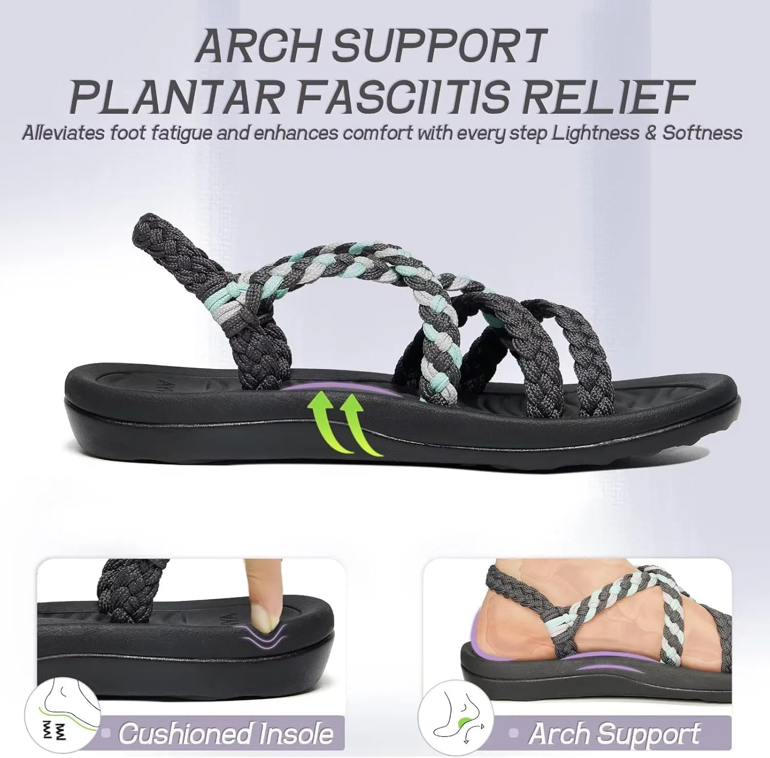 MEGNYA Women's Comfortable Walking Sandals with Arch Support, Athletic Hiking Sandals with Handmade Straps, Outdoor Soft Water Sandals for Beach Poolside Travel Camping
